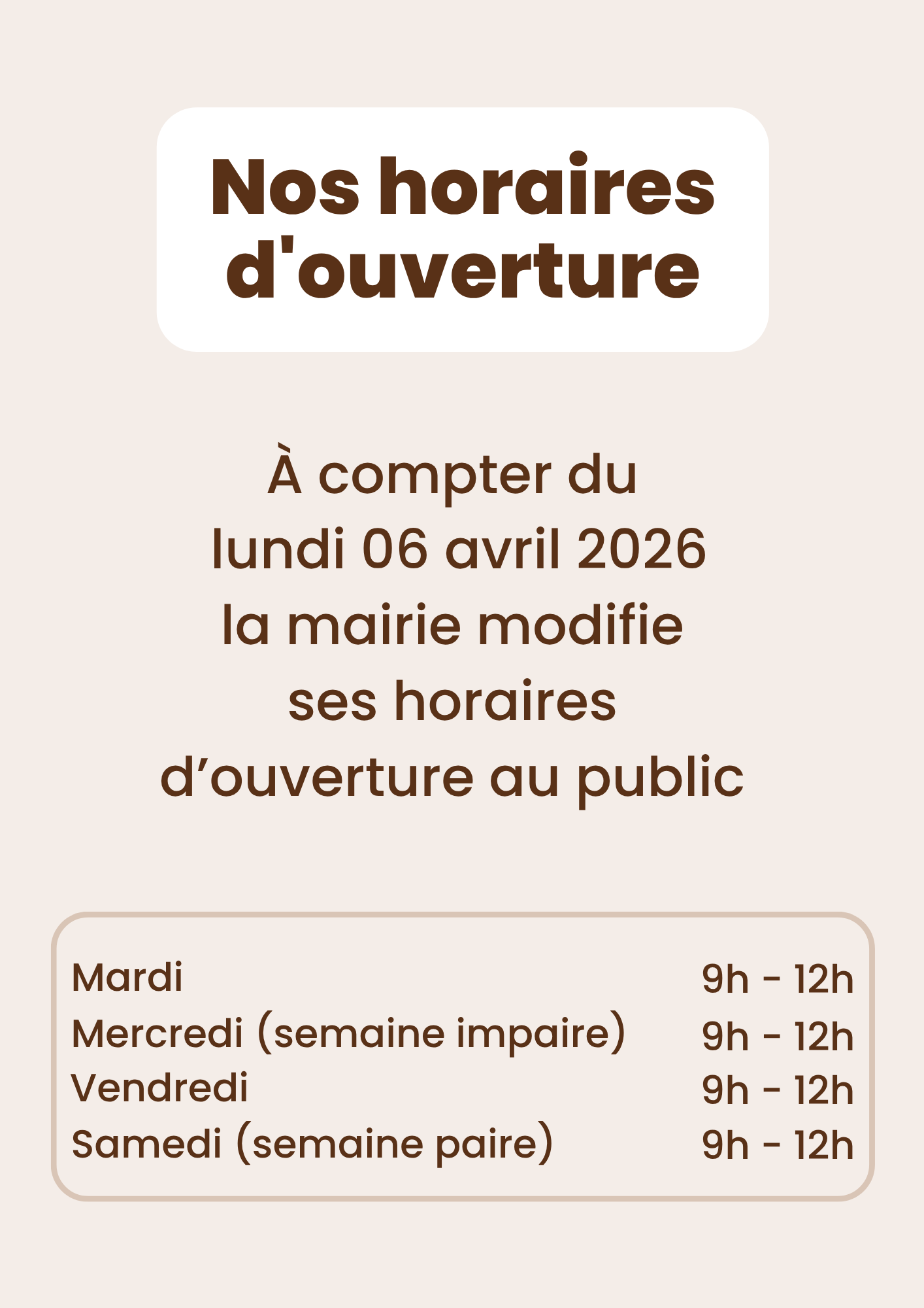 Affiche A4 Horaires douverture Simple Moderne Beige